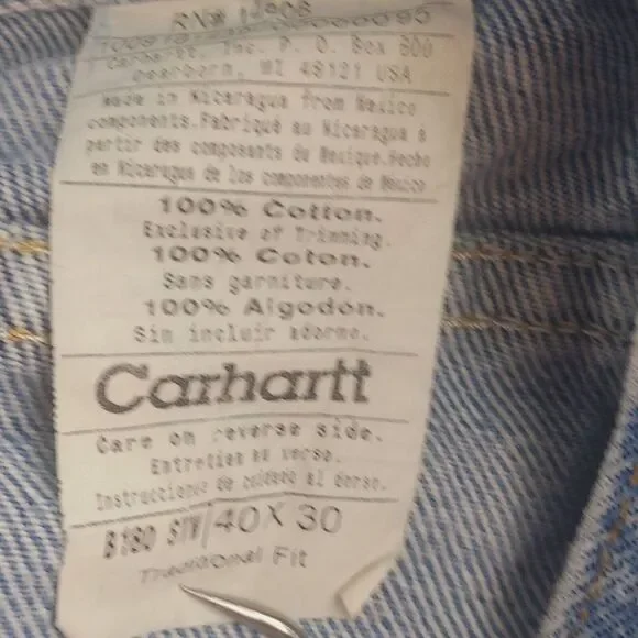 Carhartt Mens 40x30 Traditional Fit Distressed Stonewash Denim Jeans B180 STW - Picture 7 of 7